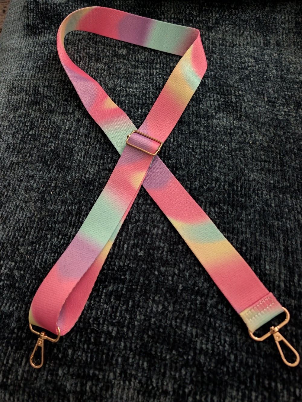 Adjustable Rainbow Bag Strap w Gold Hardware Approx 44.5" L
